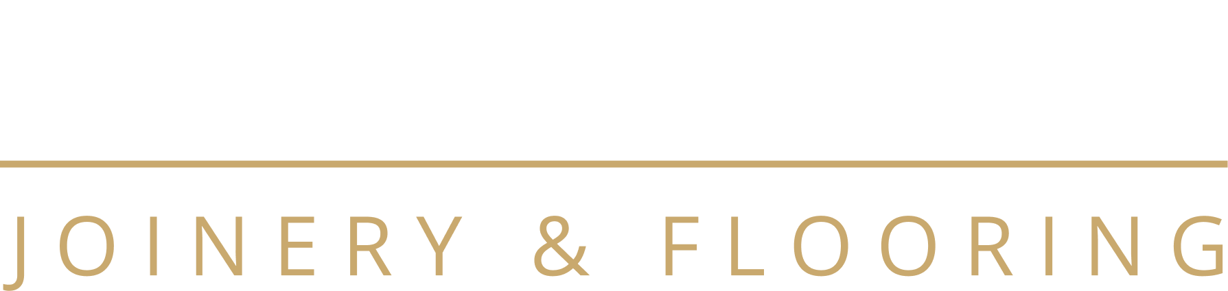 Maple Vale Joinery & Flooring logo. The words Maple Vale are capitalised and white, with a modern serif font. Below that text is a gold horizontal divider line spanning the full width of the text. Below that is the words Joinery & Flooring in the same gold as the line, smaller font so the width is the same as the other elements and it uses a modern sans-serif font.